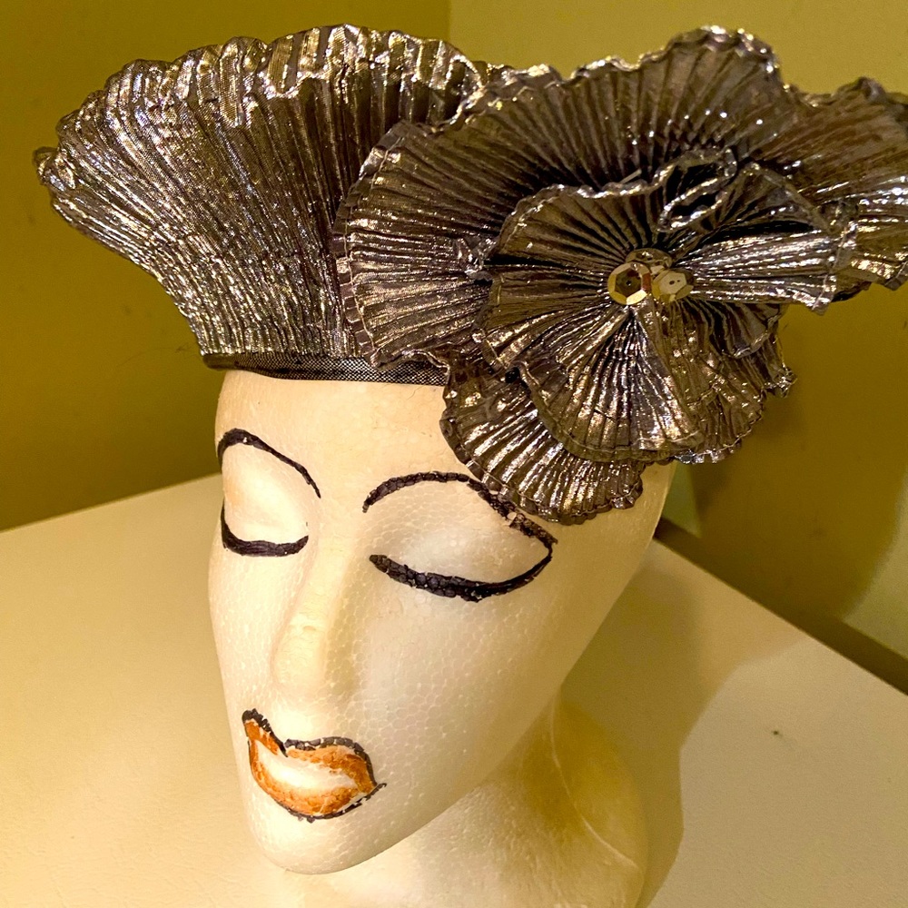 Cute Silver Lam’e Topper/ Chuch Dress Hat
